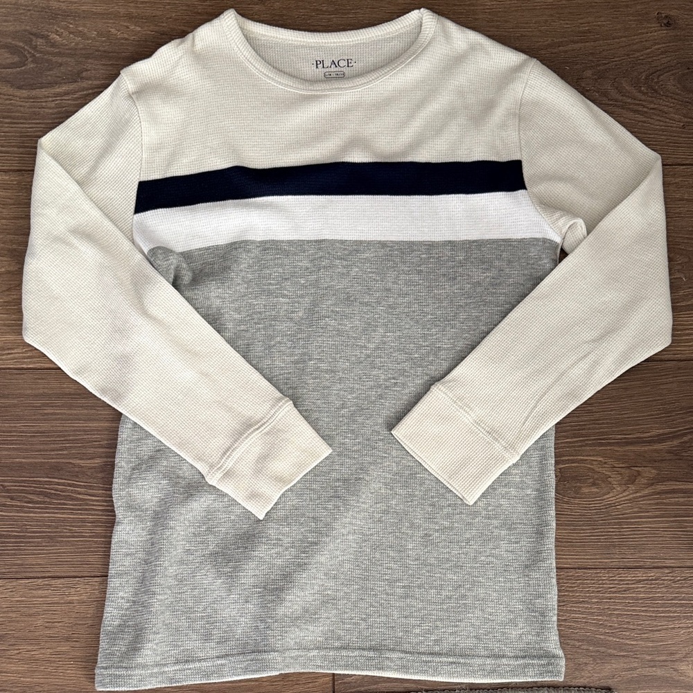The Children's Place Cream, White, and Gray Long Sleeve Shirt- 10/12